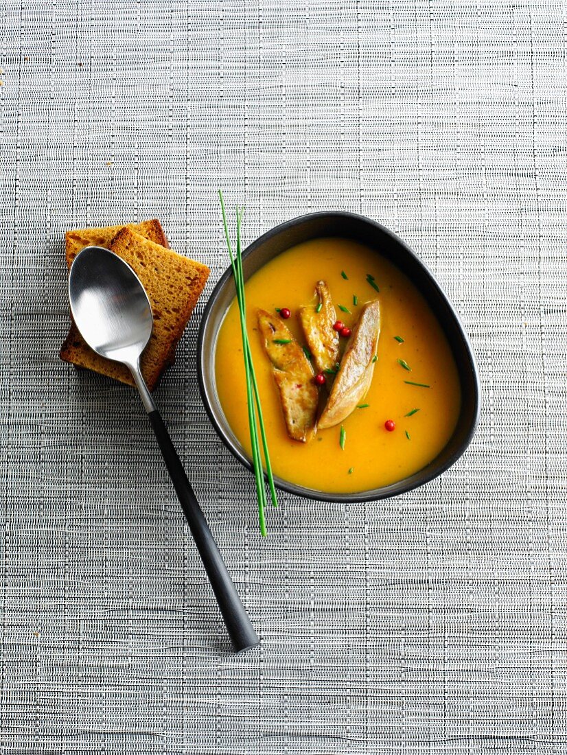 Pumpkin and chestnut soup with foie gras
