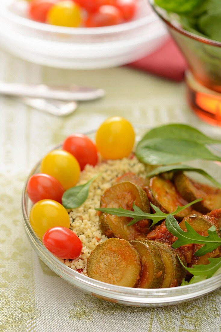 Zucchini salad with cherry tomatoes and semolina
