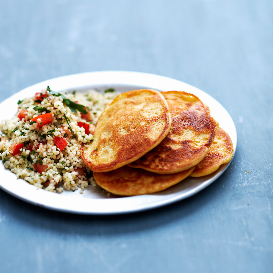 Chickpea pancakes with tabbouleh