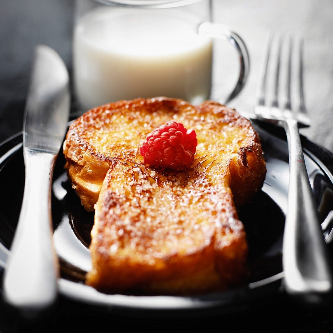 Brioche french toast and a glass of milk