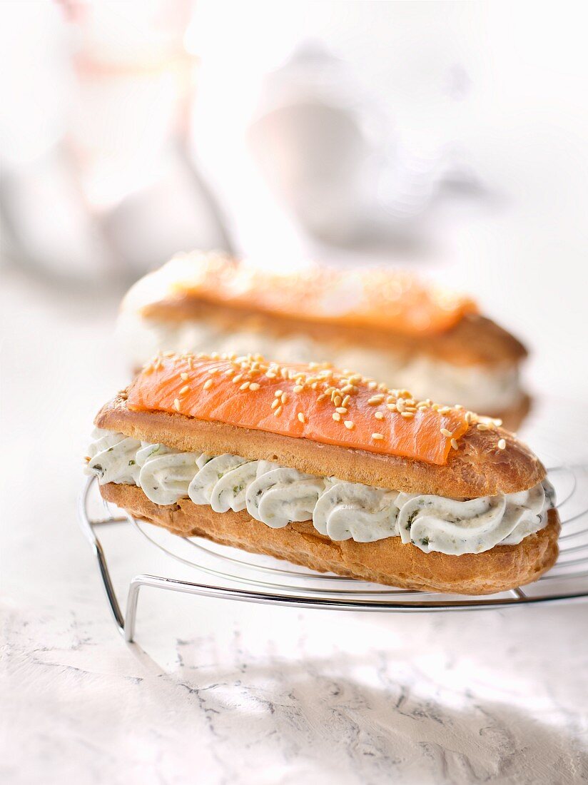 Smoked salmon and wasabi whipped cream Eclair