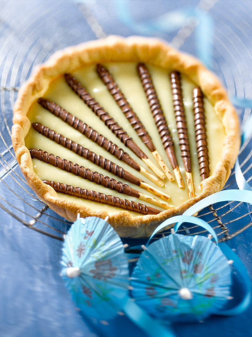 White chocolate and Mikado King Choco tart