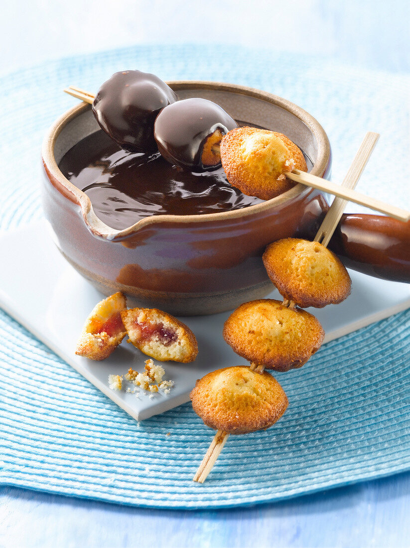 Chocolate Fondue and strawberry Coqueline brochettes