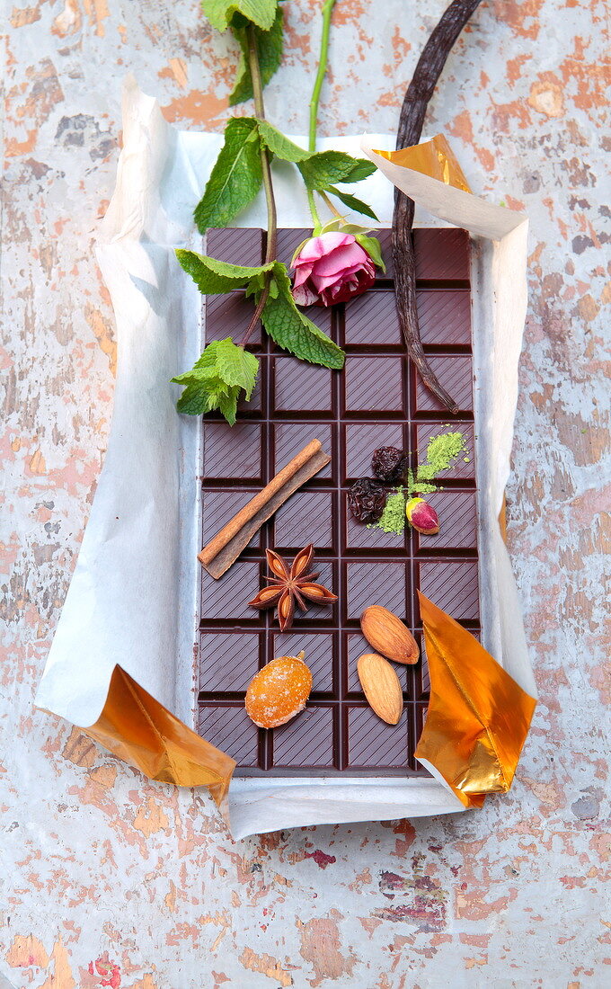 Chocolate bar in a golden wrapping paper