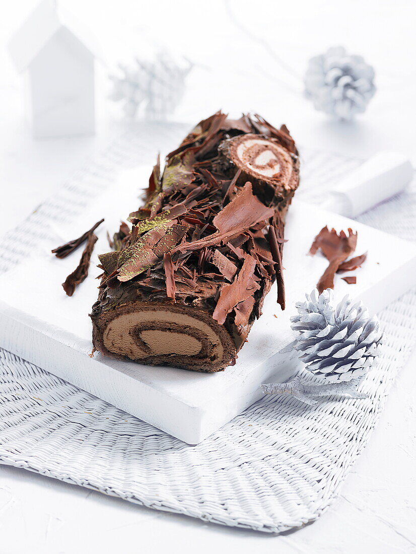 Chocolate and Matcha rolled log cakes