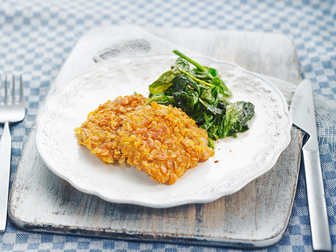 Breaded veal escalope with spinach