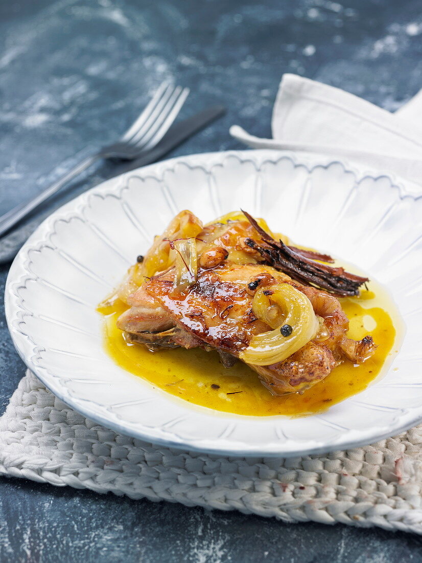 Chicken with dried fruit and saffron