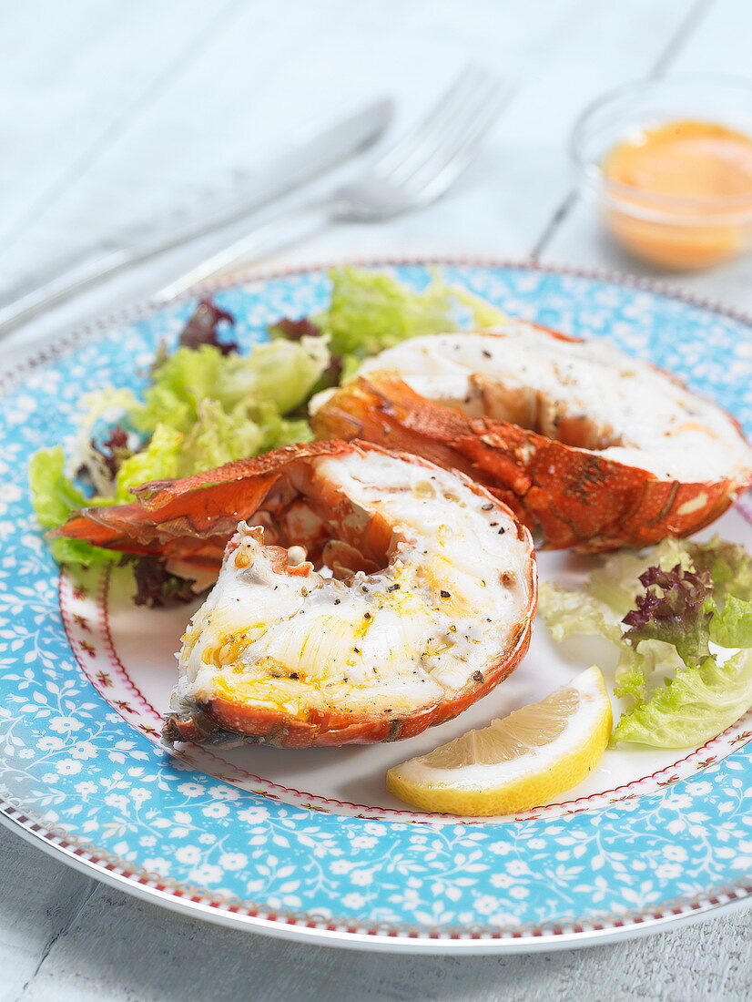 Cold spiny lobster with lettuce salad