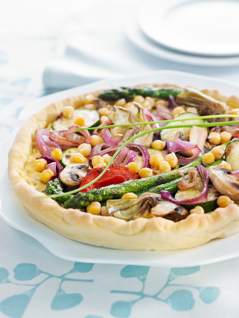 Vegetable and chickpea savoury tart