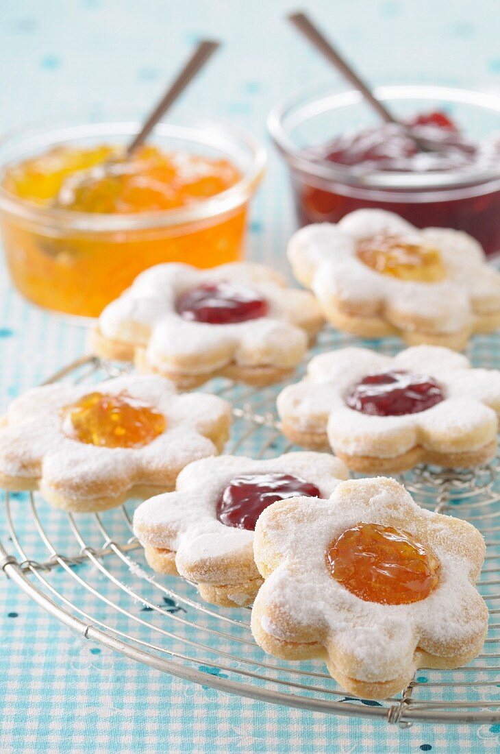 Flower-shaped jam cookies