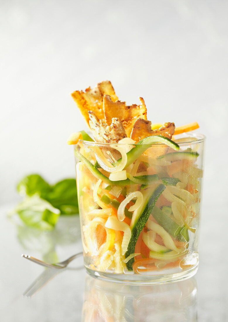 Thinly sliced vegetables with ginger