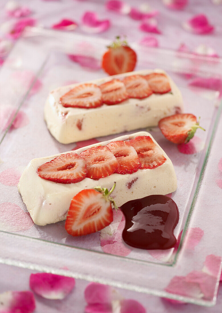 Strawberry and rose ice cream logs