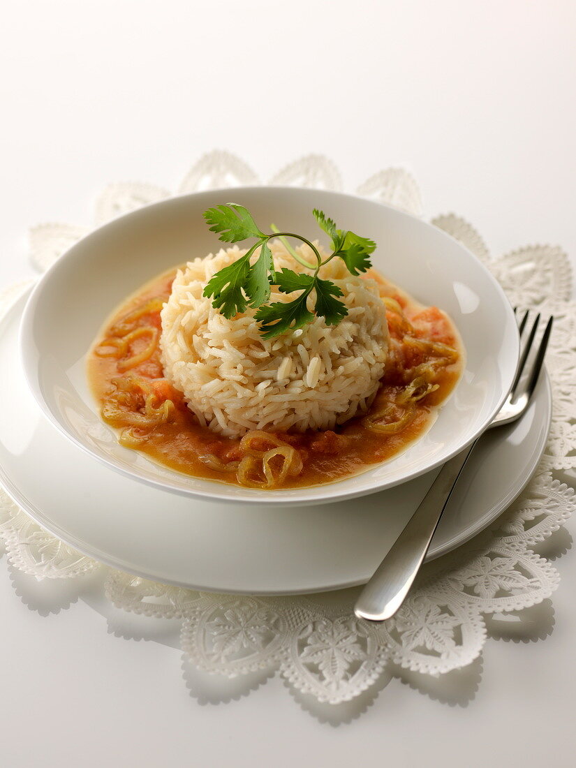 Basmati rice with onions and tomatoes