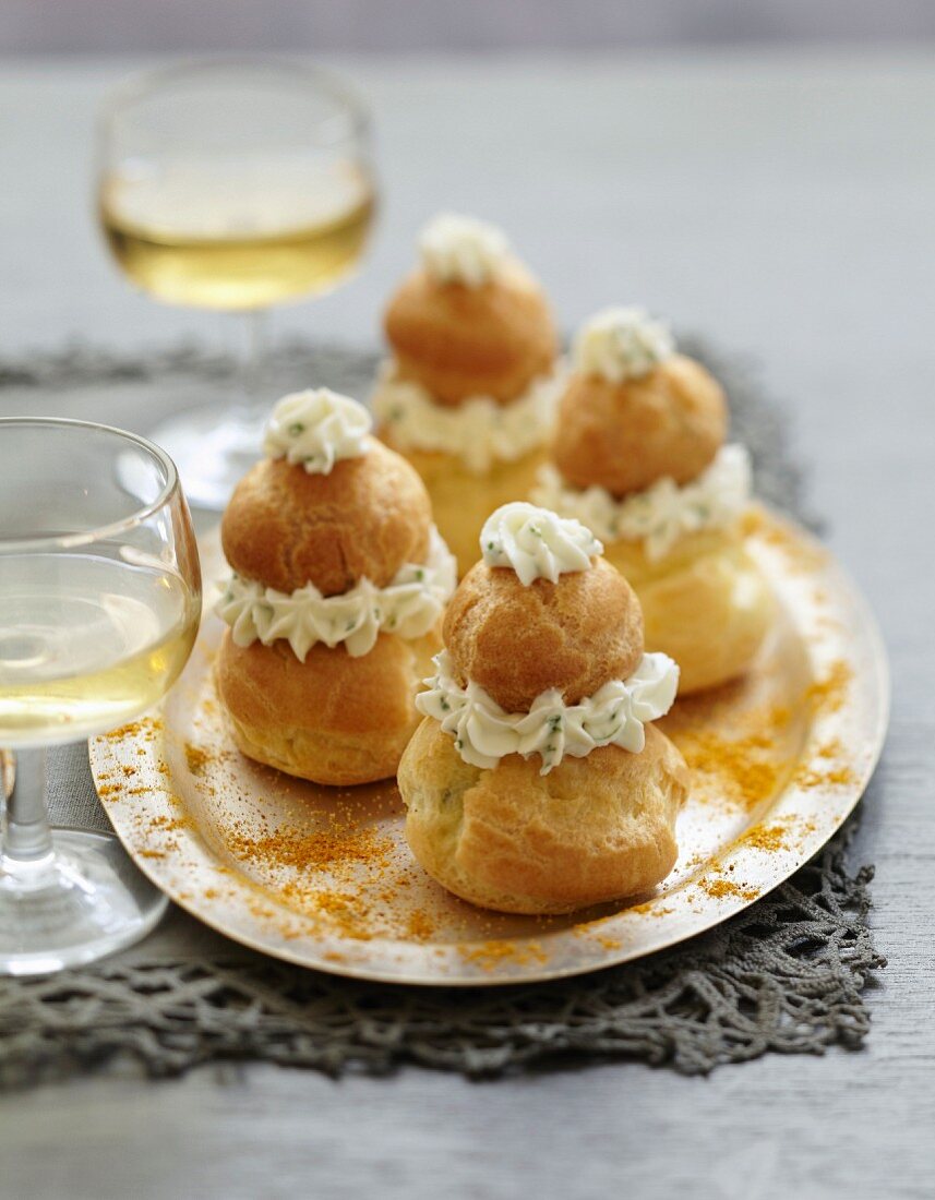 Fromage frais with herbs and crab meat savoury mini Religieuses