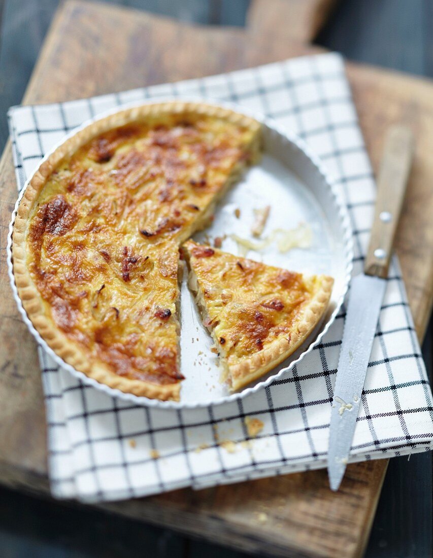 Onion and diced bacon savoury tart