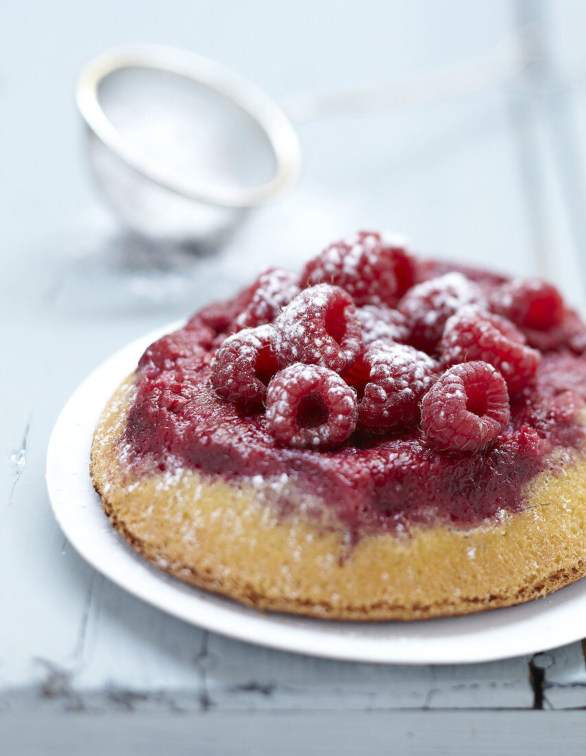 Raspberry upside-down cake