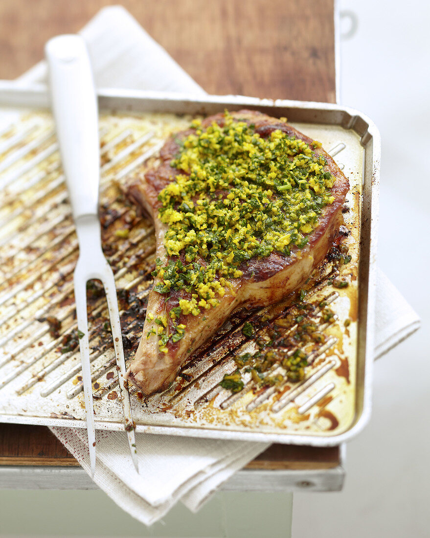 Veal chop roasted with gremolata