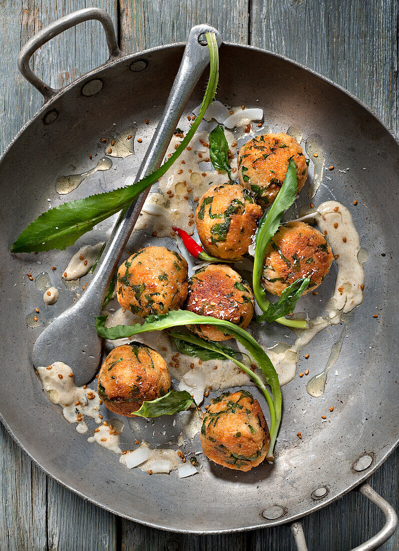 Salmon,herb and coconut croquettes
