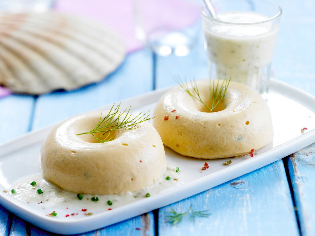 Small fish Savarins and creamy herb sauce