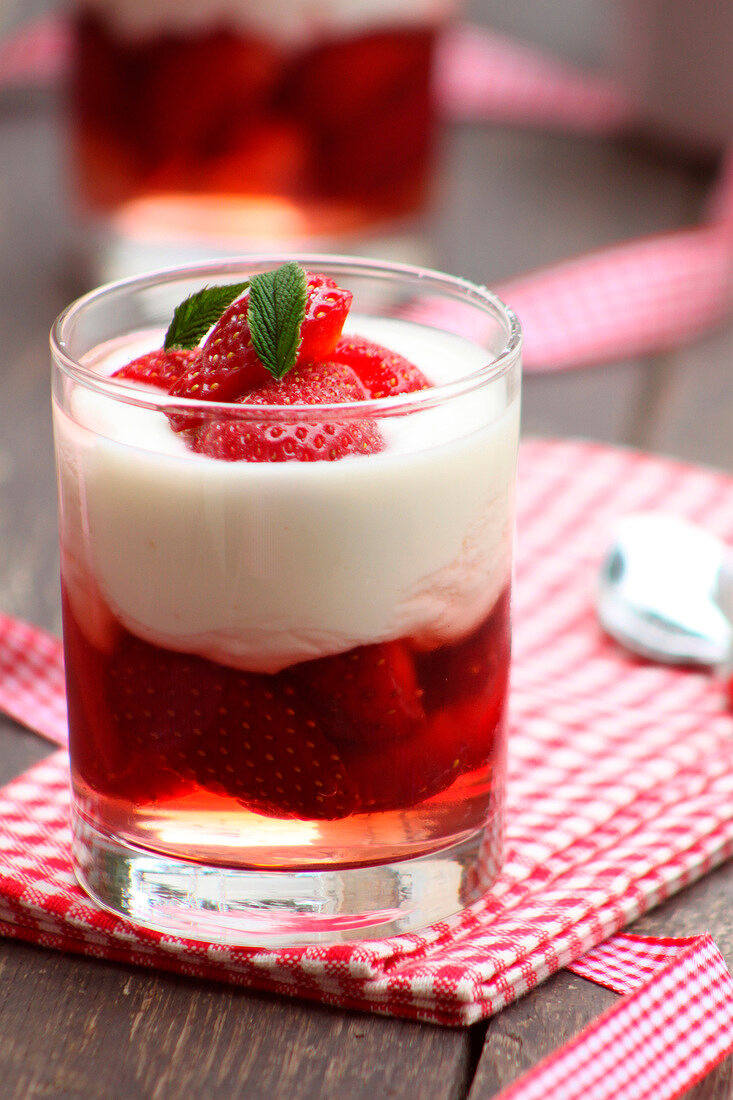 Strawberry syrup and fromage blanc dessert