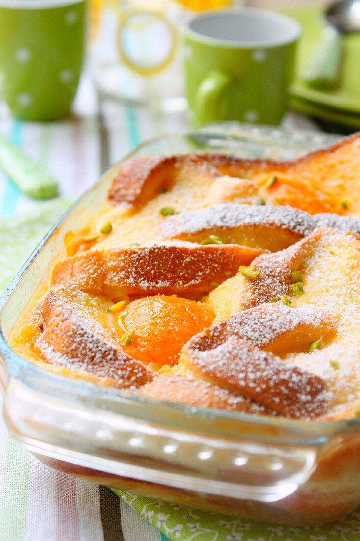 Apricot bread and butter pudding