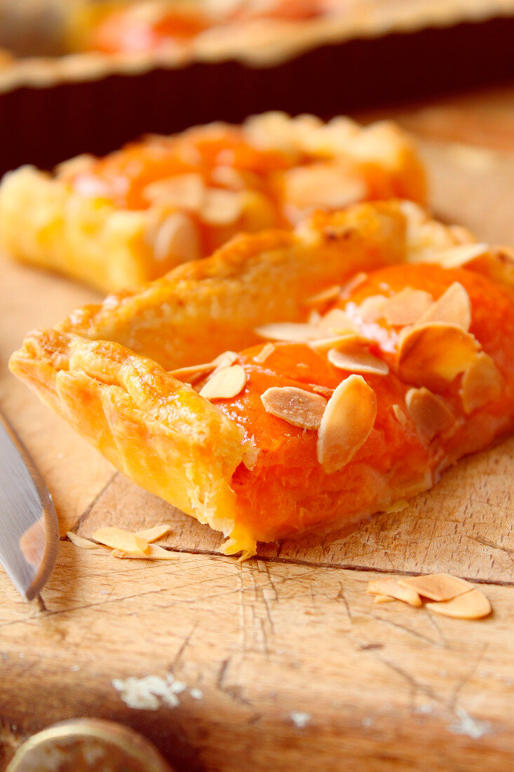 Slice of apricot and almond pie