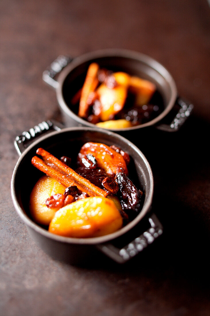 Stewed apples, prunes and raisins with honey and cinnamon