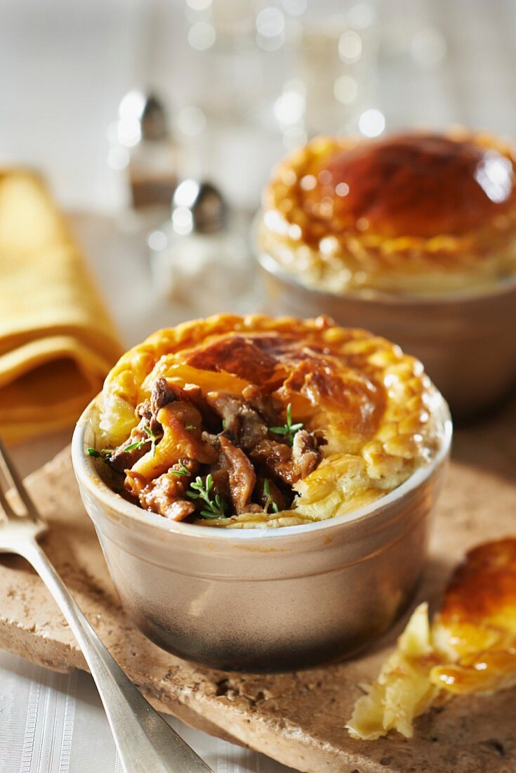 Quail and mushroom individual pies