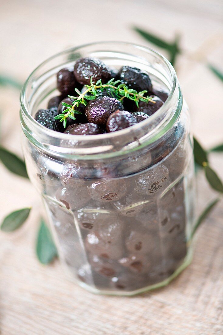 Jar of black Greek olives