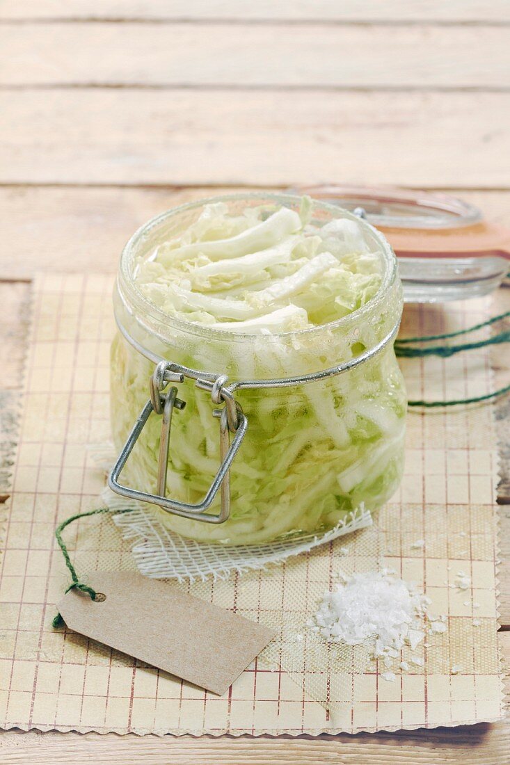 Jar of salty pickled cabbage