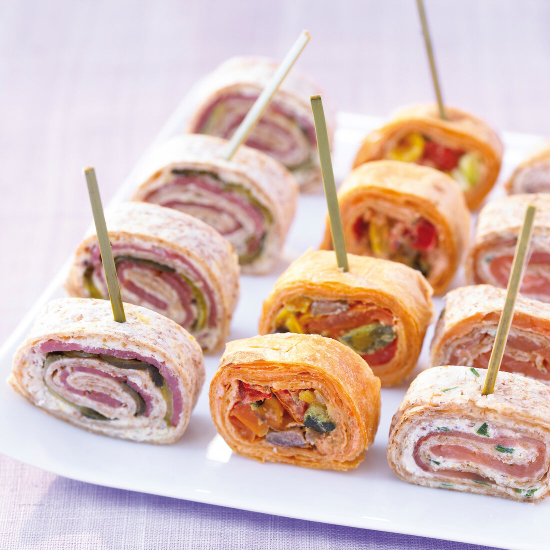 Assorted sliced wrap appetizers