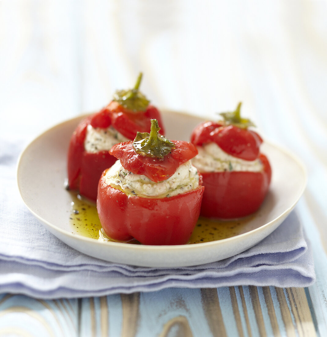Red peppers stuffed with Fromage frais