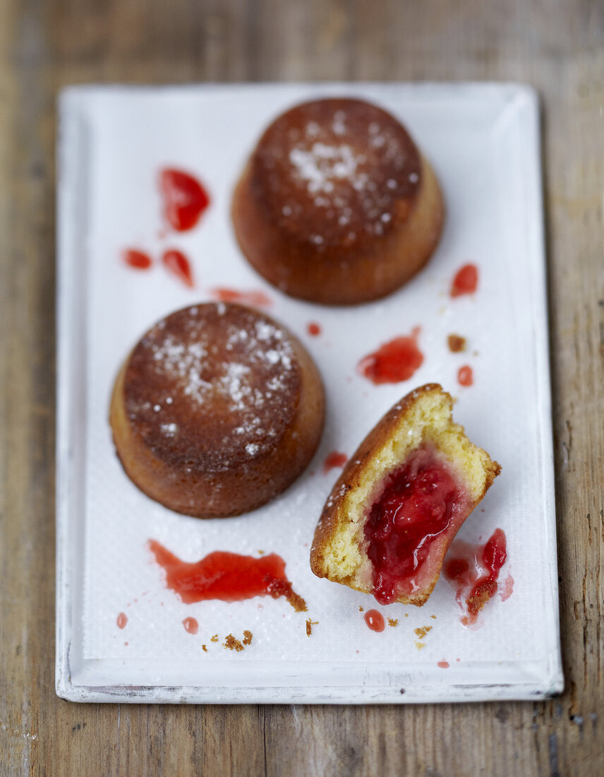 Salted butter fondant with a strawberry compote center