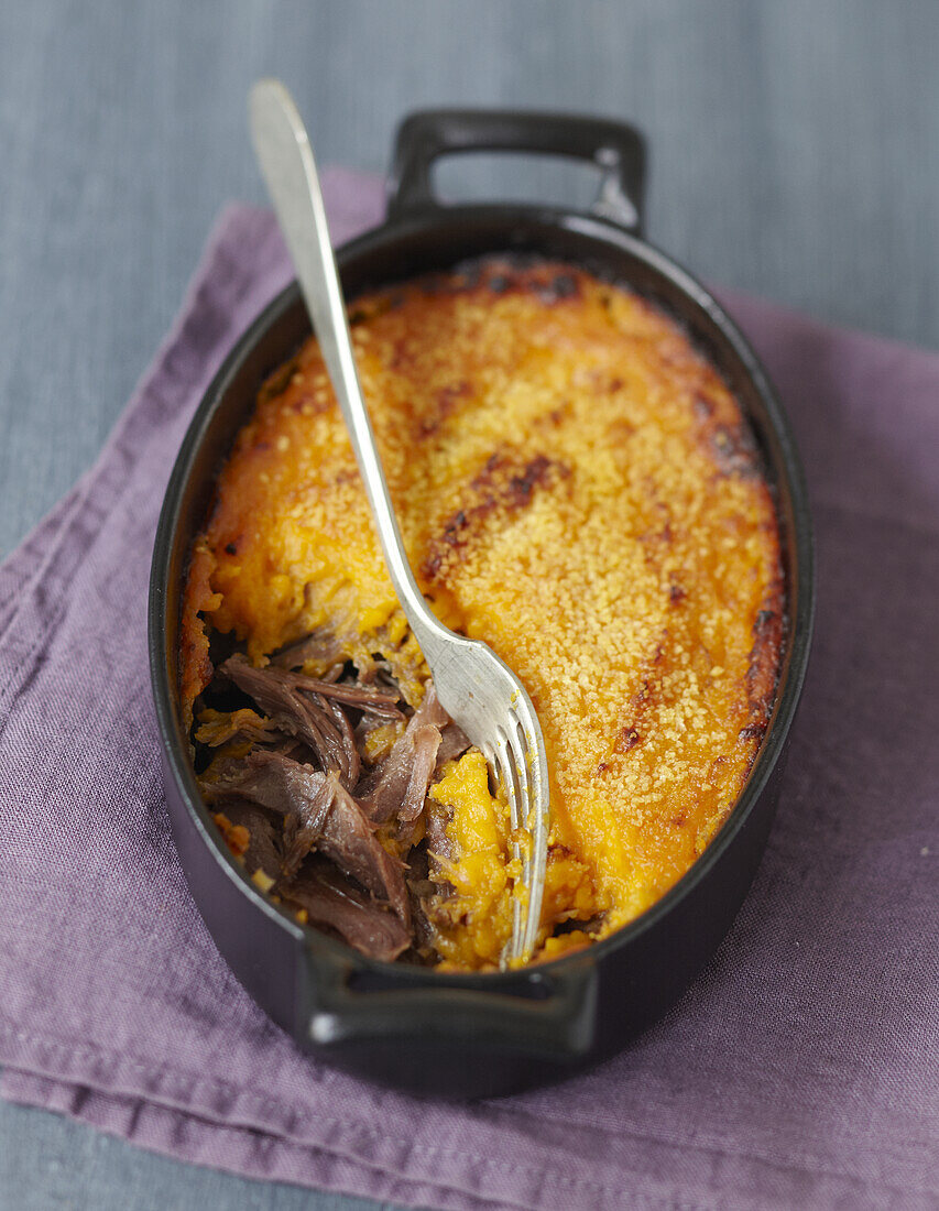 Süsskartoffelpie mit Entenconfit