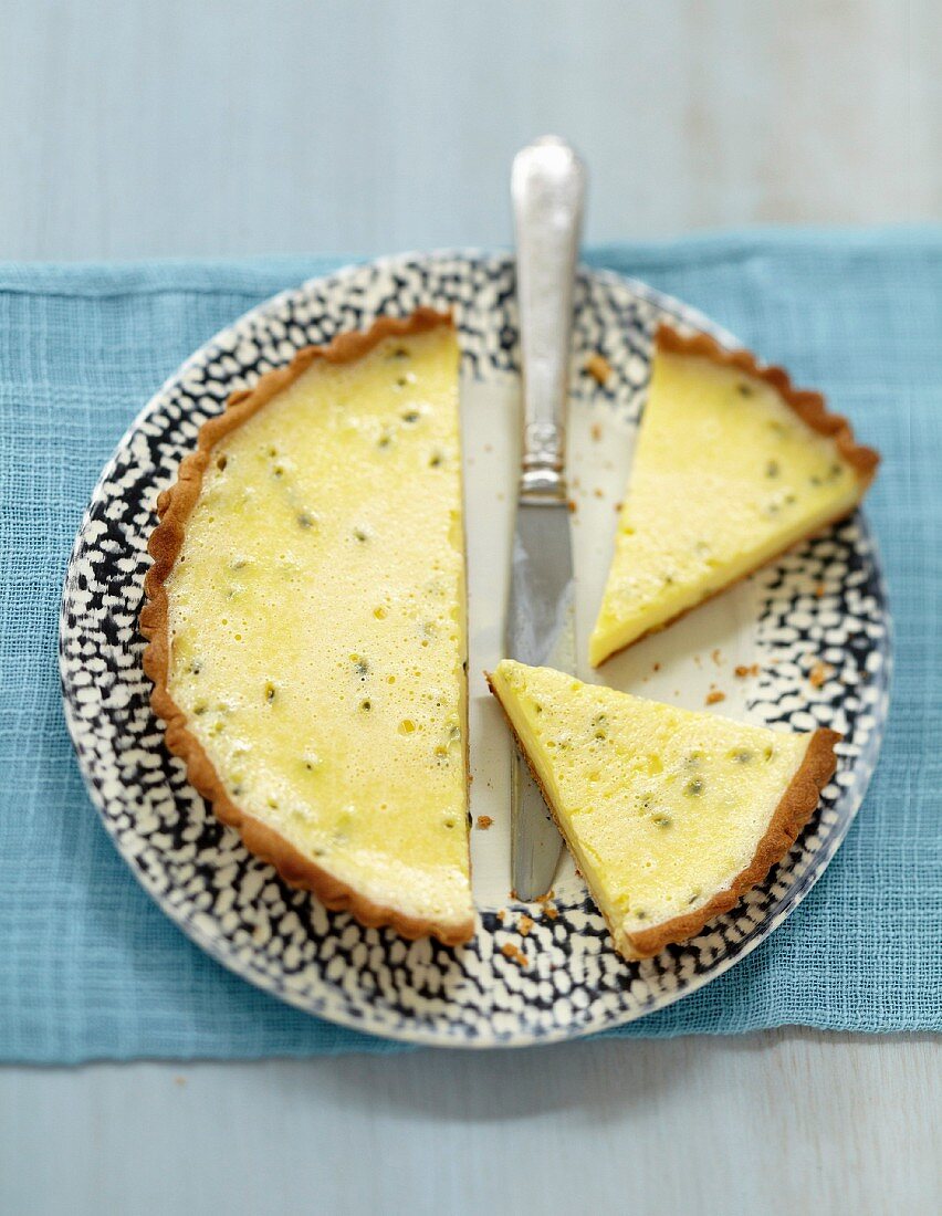 White chocolate and passionfruit pie