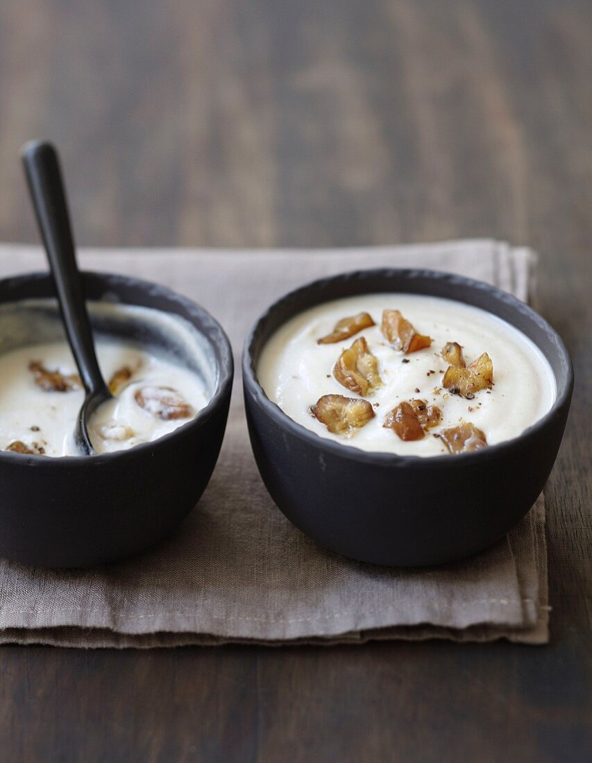 Cream of celeriac soup with chestnuts
