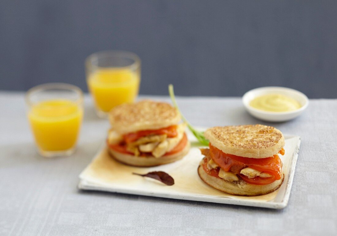 Chicken and Cheddar crumpet burgers