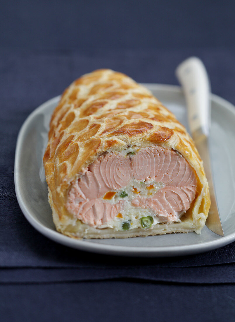 Stuffed salmon in pastry crust