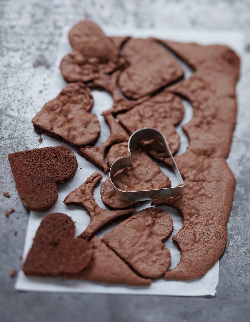 Cutting chocolate hearts with a biscuit cutter