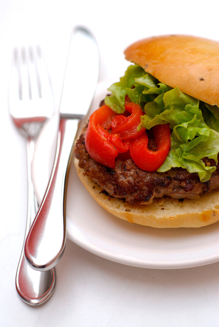 Grilled lamb and red pepper hamburger