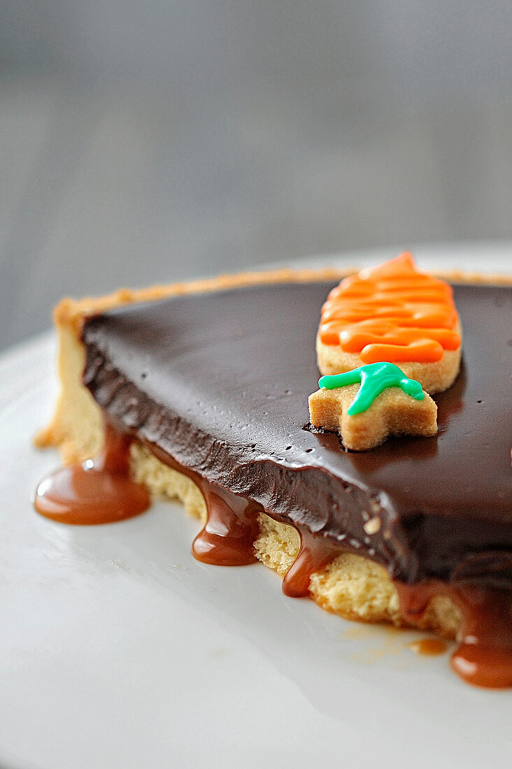 Slice of chocolate-toffee Easter pie