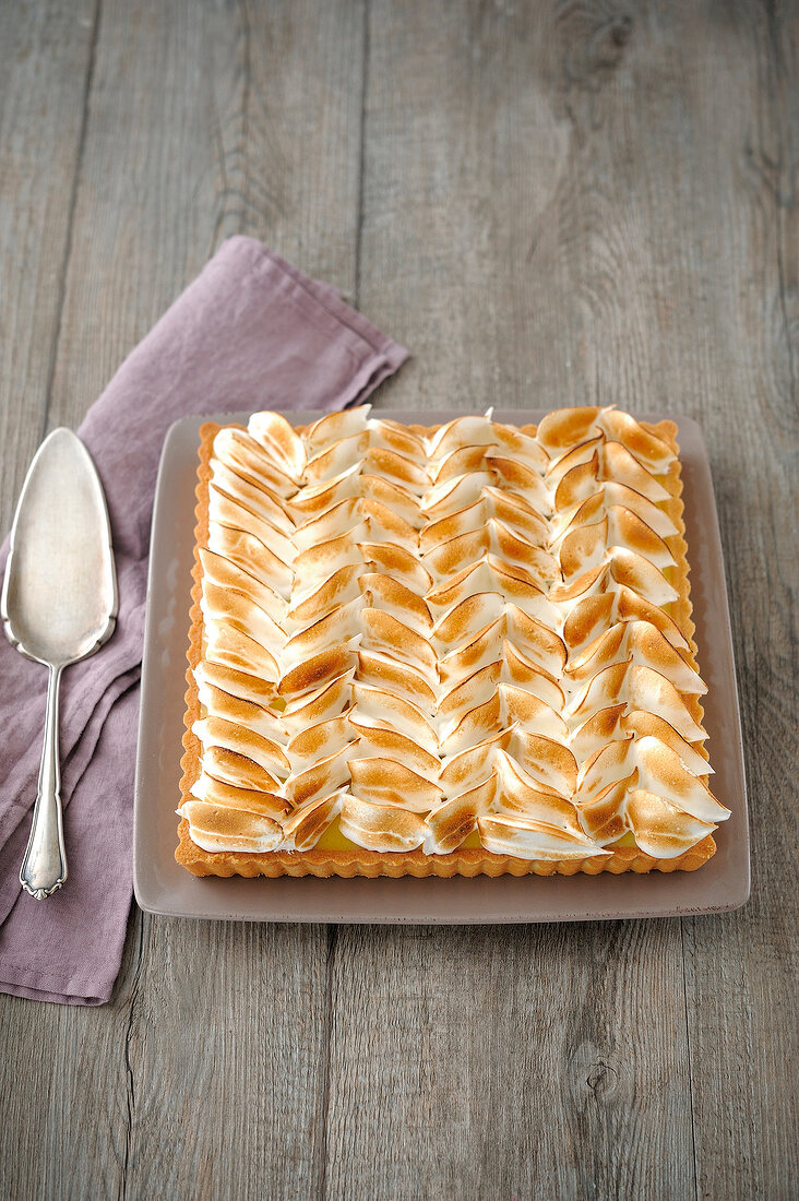 Rectangular-shaped lemon meringue pie
