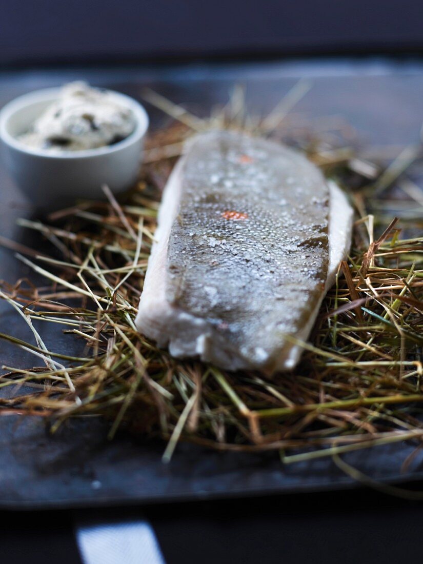 Plaice on hay with beaten butter