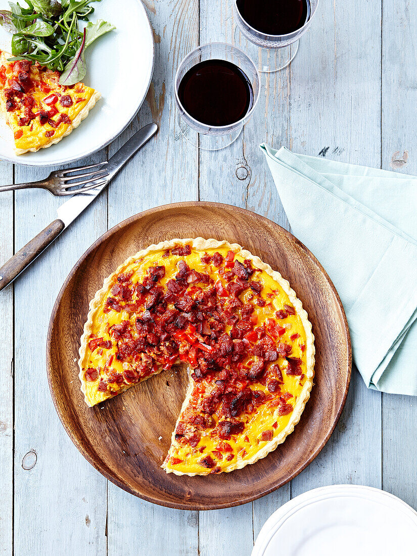 Diced bacon and pepper quiche