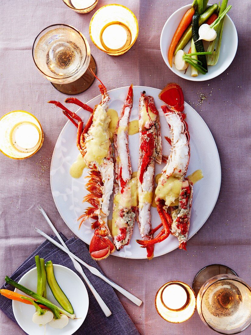 Lobster with Champagne and vanilla sauce,crisp vegetables