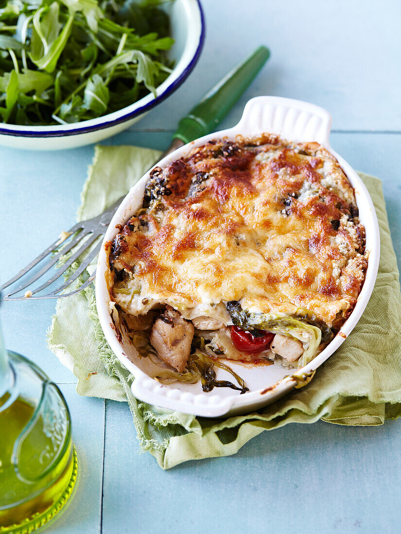 Chicken,leek and tomato grilled lasagnes