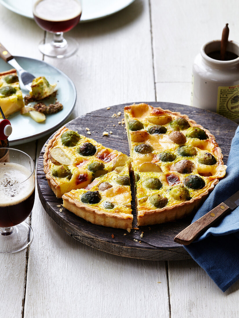 Brussels sprouts,Grenaille potato and cheese quiche