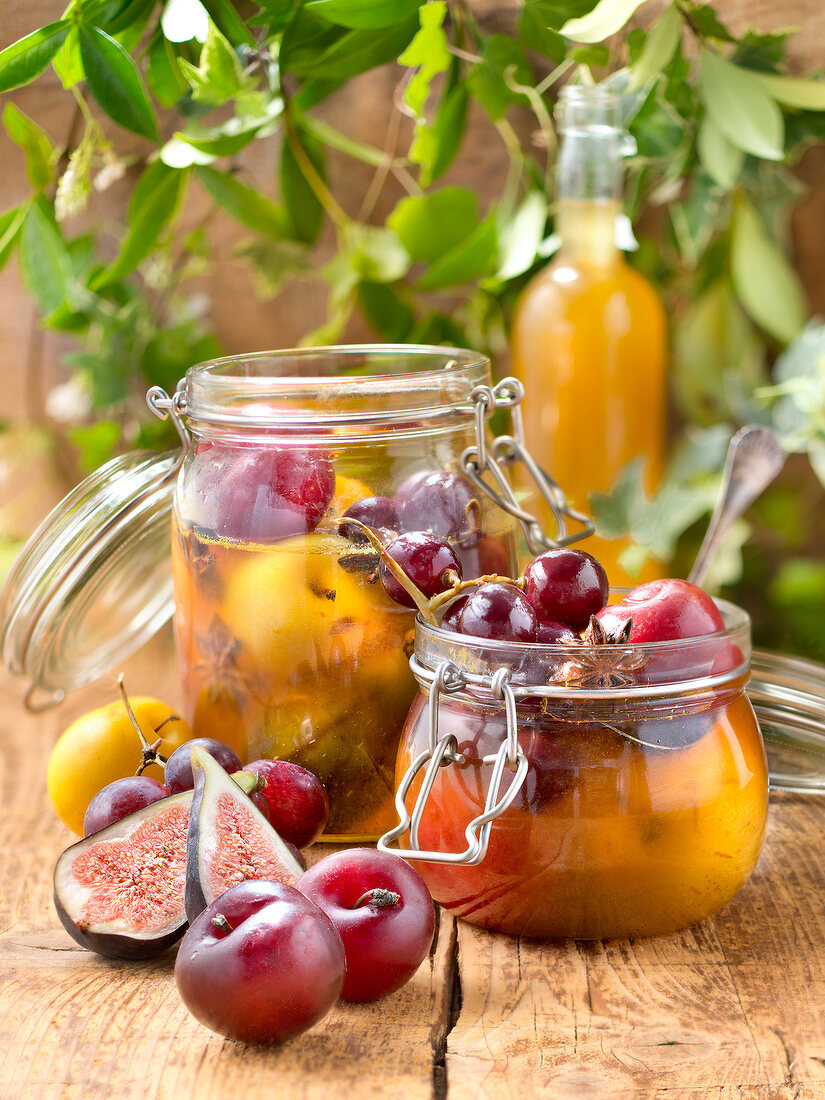 Jars of preserved fruit