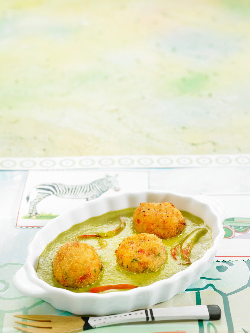 Grouper fish balls in green pepper sauce