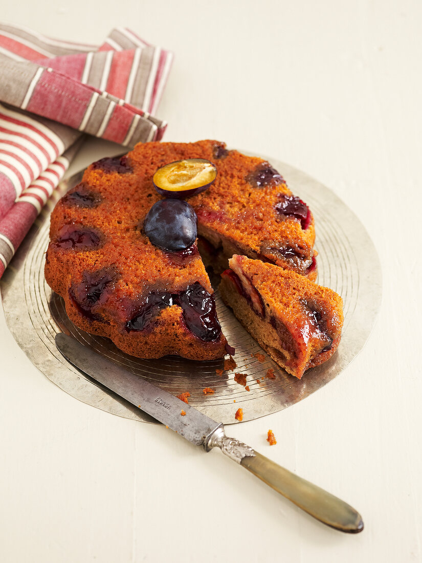 Plum and ginger upside-down cake